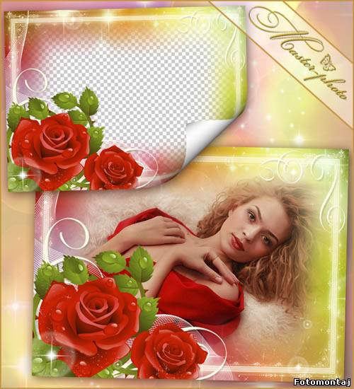 Весенняя фоторамка для photoshop - Утренняя роза